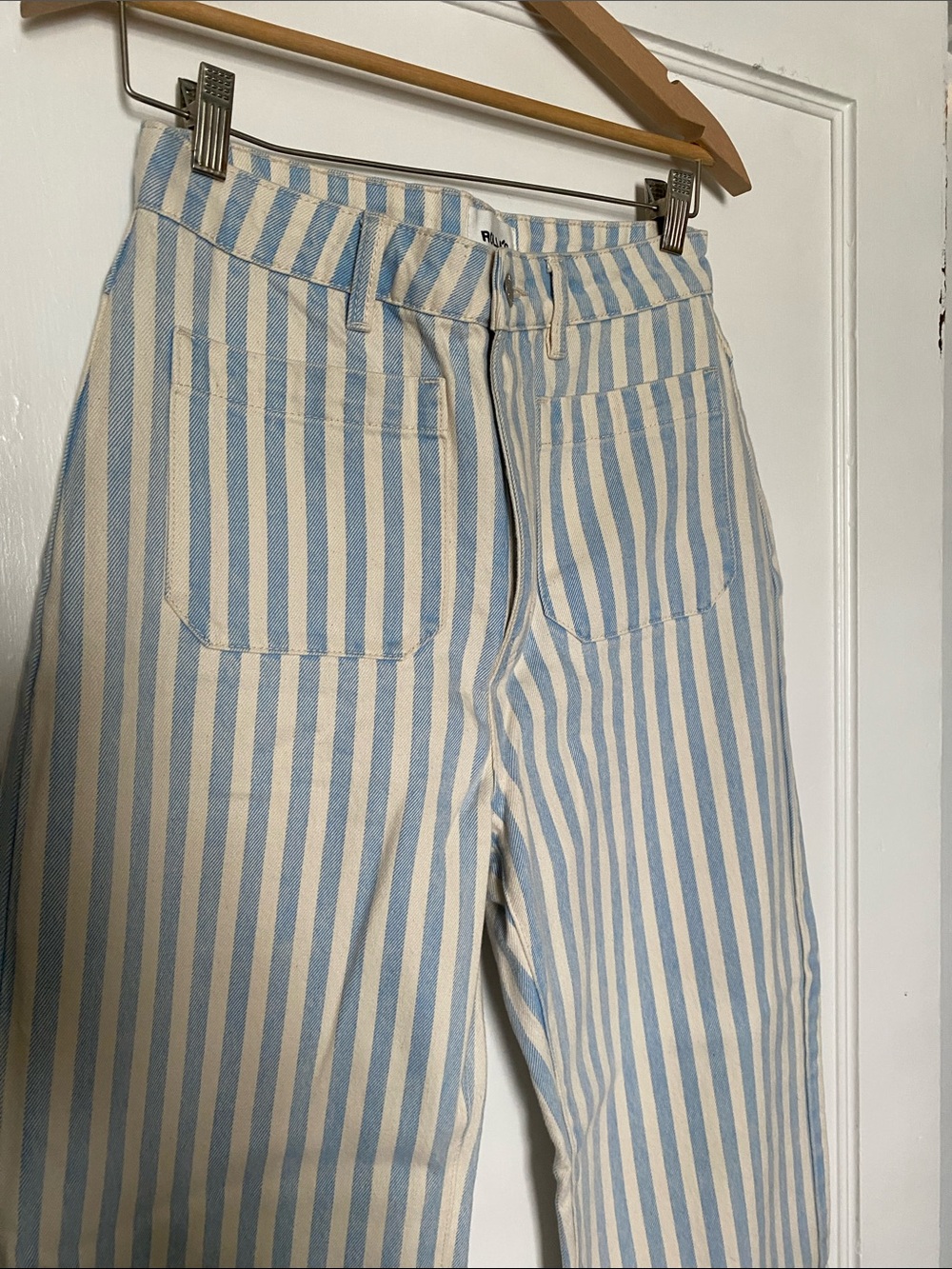 ROLLA'S Light Blue & Cream Vertical Stripe Trousers - Picture 3 of 7